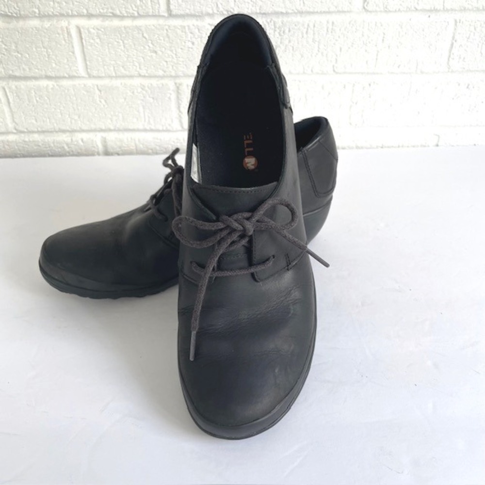 Merrell Women's 8.5 Black Leather Comfort Wedge Oxfords Lace-Up Everyday Shoe